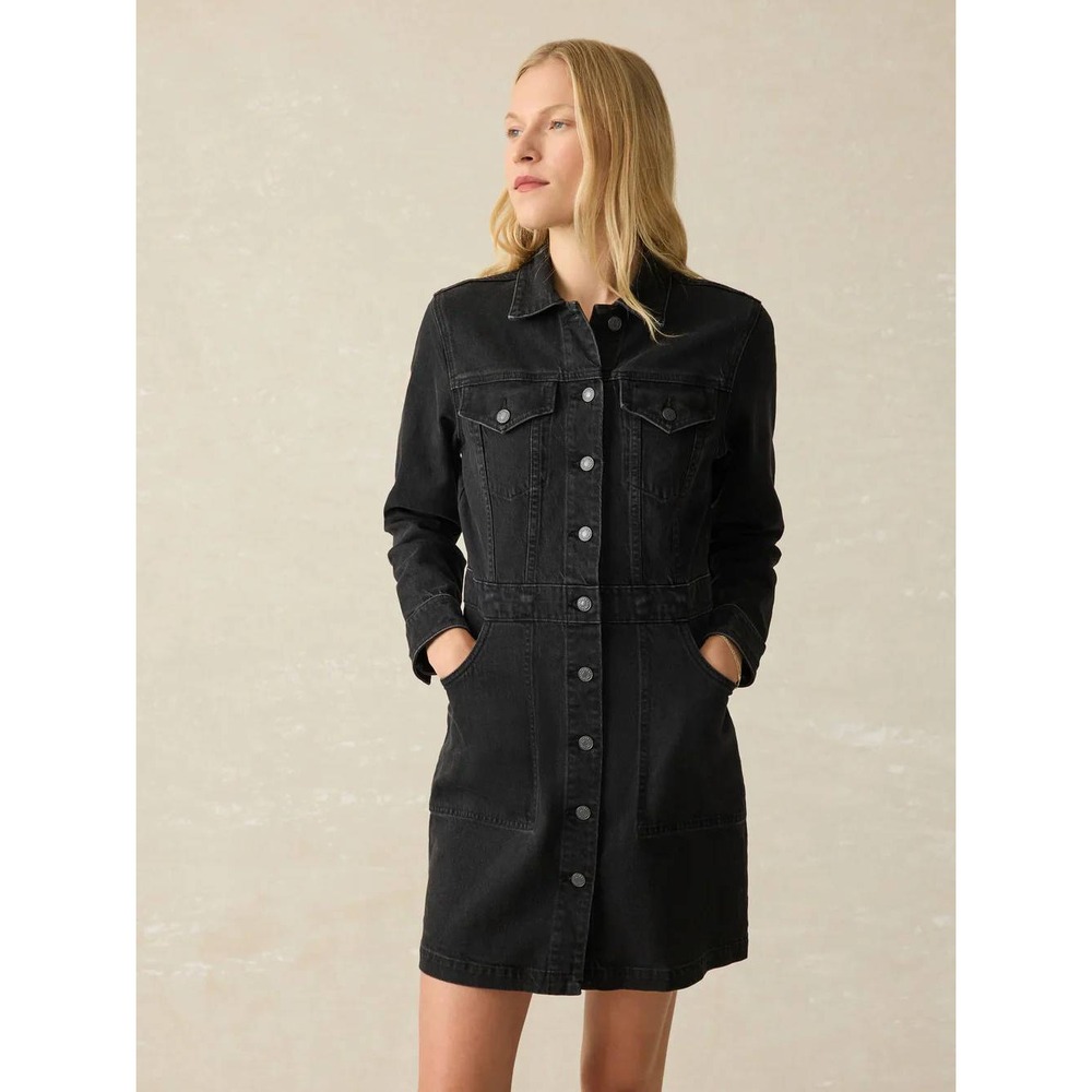 Faherty Denim Michelle Dress Women 2 Black Vintage Wash Organic Cotton Button Up